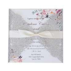 Invitation Card With Ribbon Bow Wedding Invitation Card Laser Cut Glitter Paper